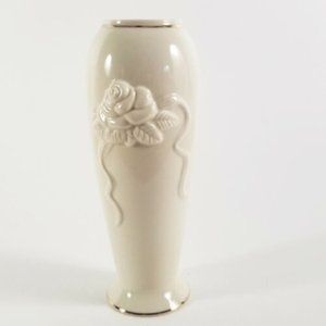 Vintage LENOX  Ivory  Porcelain Rose Bud Vase,  24k Gold Trim   7.5"